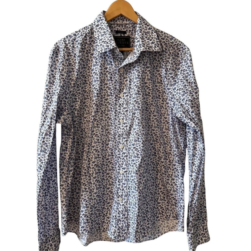 JOS A Bank Reserve Slim Fit Floral Print Button Front Shirt L